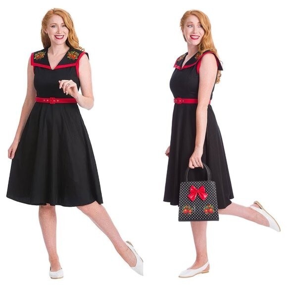 Royal Monk Black Red Strawberry Fields Collar Swing Sleeveless Dress No Belt 3X - Picture 1 of 11